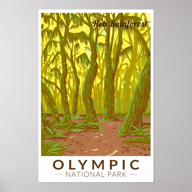 Poster Arte de Viagem para Hoh Rainforest no Parque Nacio (Frente)