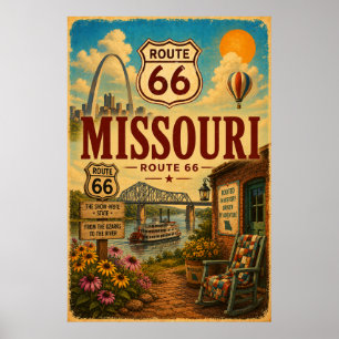 Poster Arte de Viagem pela Rota 66 Vintage no Missouri