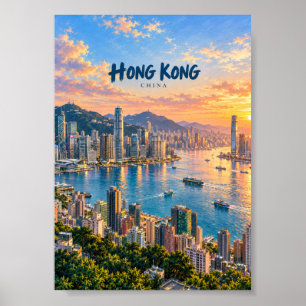 Poster Arte de Viagem Pintura de Hong Kong