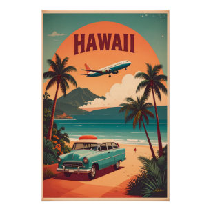 Póster Arte de Viagem Turístico do Havaí Retro Meados do 