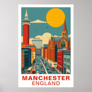 Poster Arte de Viagem Vintage de Manchester Inglaterra