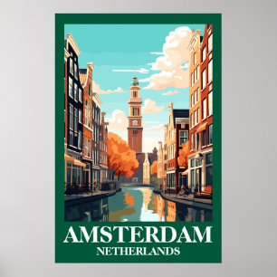 Poster Arte de Viagem Vintage do Canal de Amsterdã Holand
