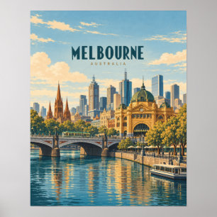 Poster Arte de Viagem Vintage Melbourne Austrália