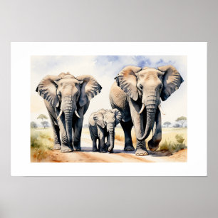 Poster Arte de Vida Selvagem em Aquarela da Família de El