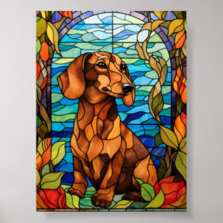 Poster Arte de Vidro Colorido Majestoso Dachshund