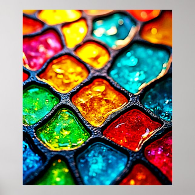 Poster Arte de Vidro Manchado em Tom de Joia com Design d (Frente)