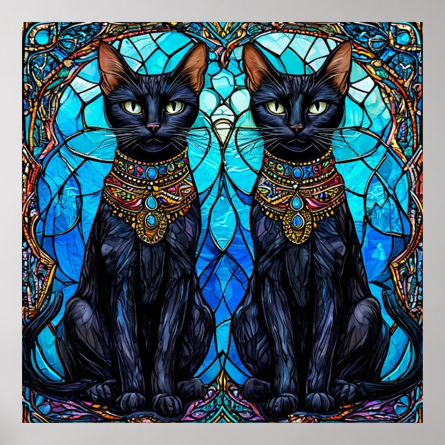 Poster 🐈 Arte de Vidro Manchado Gótico de Gato Real 🐈 (Frente)