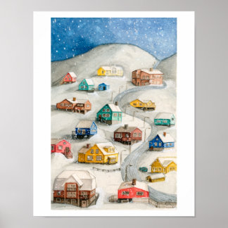 Poster Arte de Vila de Inverno Nevada