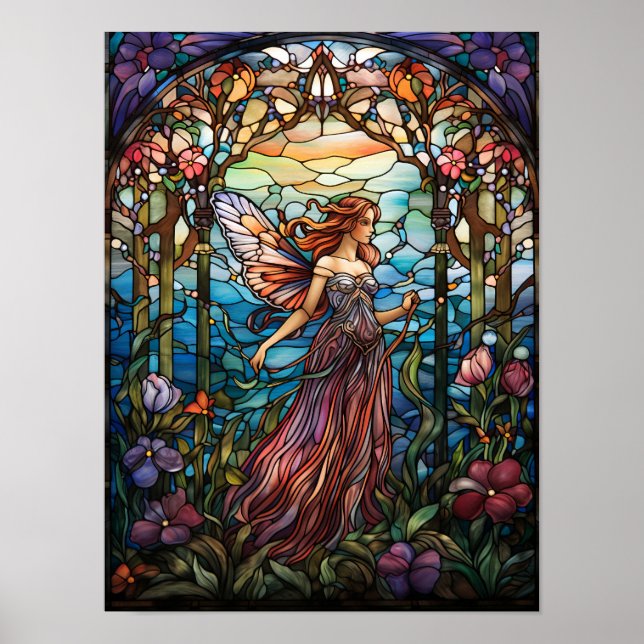 Poster Arte de Vitral da Fada da Floresta Encantada  (Frente)
