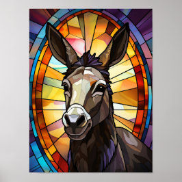 Poster Arte de vitral de burro Mosaico vibrante retrato