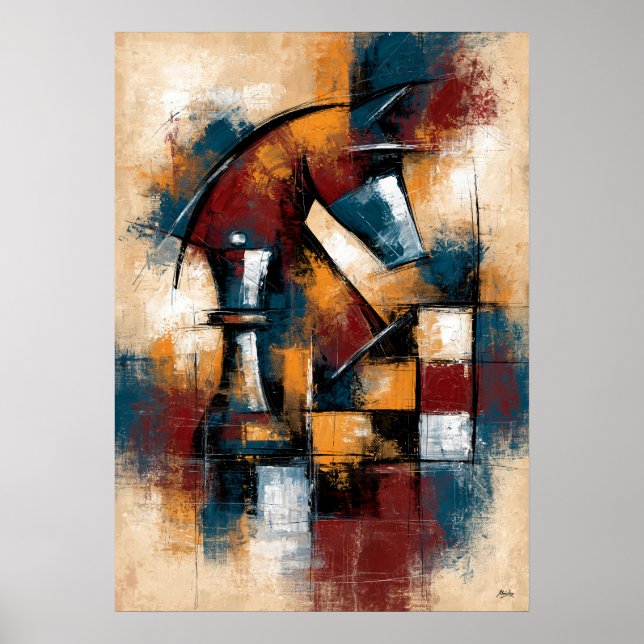 Poster Arte de Xadrez Abstrata Forma Rainha em Japonês (Frente)