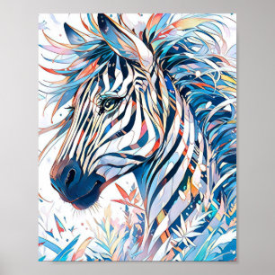 Poster Arte de Zebra em Aquarela Colorida e Bonita