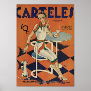 Poster Arte Deco Antiga - Cartazes - Mulher em Lanchonete