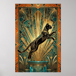 Poster Arte Deco Arte de Parede de Gato Preto Saltando