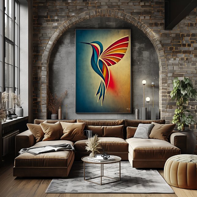 Poster Arte Deco Beija-flor Abstrato Geométrico Parede de (Criador carregado)