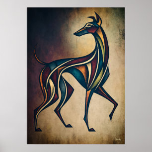 Poster Arte Deco Cachorro Arte Abstrata Geométrica Parede