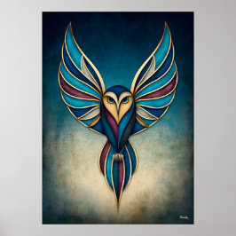 Poster Arte Deco Coruja Arte Geométrica Abstrata de Pássa