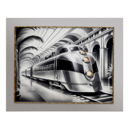 Póster Arte Deco Estilo Dinâmico Poster de Comboio.