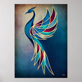 Poster Arte Deco Fênix Arte Abstrata Geométrica de Pássar