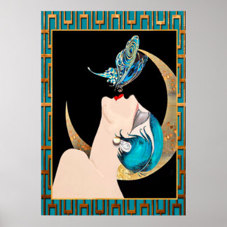 Poster Arte Deco Francês - Beijo de Borboleta