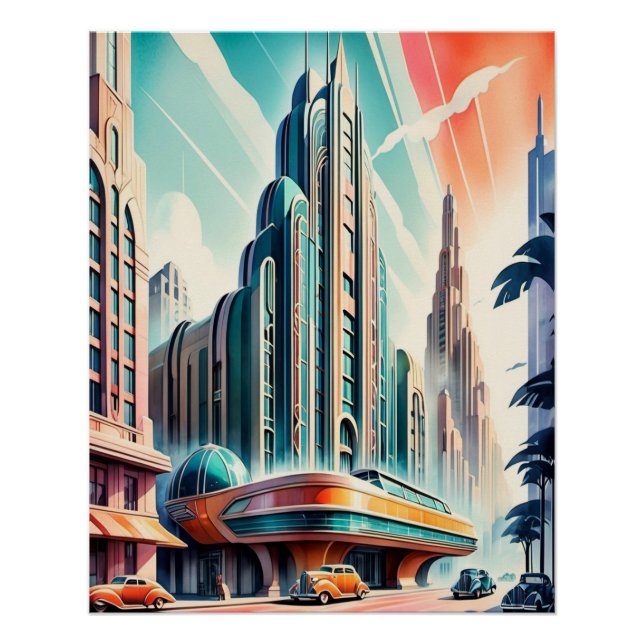 Póster Arte Deco Futurística Poster Urbana. (Frente)
