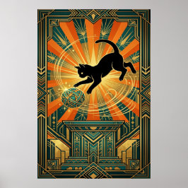 Poster Arte Deco Gato Místico Alado Arte de Parede