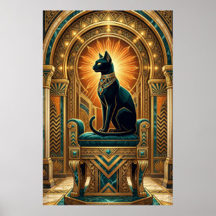 Poster Arte Deco Gato no Trono Egípcio em Arte de Parede