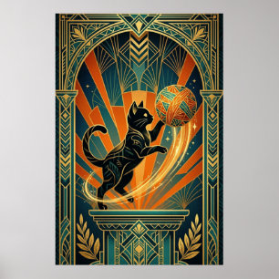 Poster Arte Deco Gato Peixe Troféu Arte de Parede