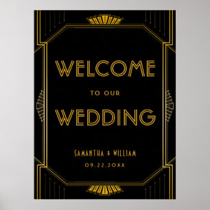 Poster Arte Deco Gatsby - Sinal de Boas-vindas do Casamen
