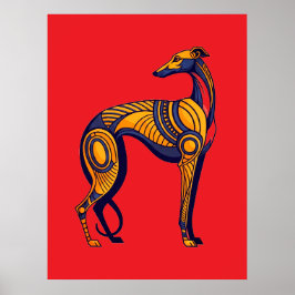 Poster Arte Deco Geométrico do Galgo em Cor Vibrante