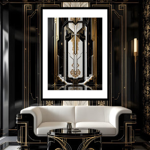 Poster Arte Deco Geométrico dourado 1920 moldura preta br