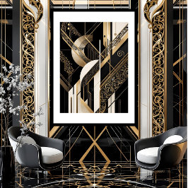 Poster Arte Deco Geométrico moderno 1920 dourado preto br