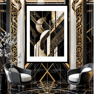 Poster Arte Deco Geométrico moderno 1920 dourado preto br