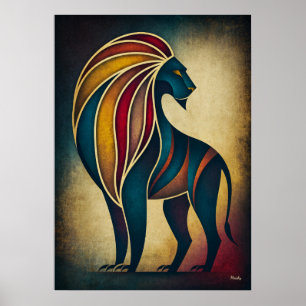 Poster Arte Deco Leão Arte de Parede de Animal Geométrico
