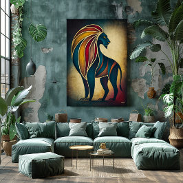 Poster Arte Deco Leão Arte de Parede de Animal Geométrico