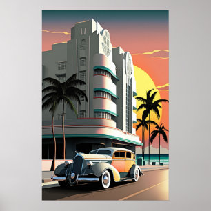 Poster Arte Deco Miami Beach Ocean Drive pôr do sol em 19