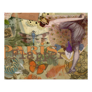 Póster Arte Deco Pavão Colagem Flapper Paris Vintage