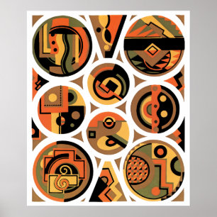 Poster Arte Deco Pochoir Jazz Círculos Geométricos Vintag