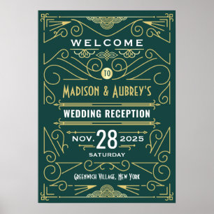 Poster Arte Deco - Recepção de casamento - sinal verde de
