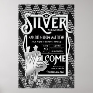 Poster Arte Deco Silver Casamento Festa de Aniversário B