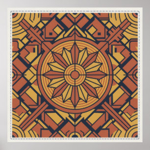 Poster Arte Deco Terracota Estilo Sol Nascente Arte