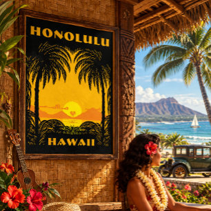 Póster Arte Deco Vintage Honolulu, Turismo de Viagem no H