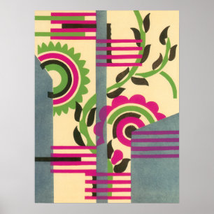 Poster Arte Deco Vintage Jazz Pochoir Padrão Geométrico