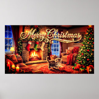 Poster Arte Decorativa de Natal com Gatinho