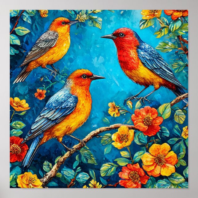 Poster Arte Decorativa de Pássaros Antiga para Parede | N (Frente)