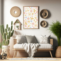 Arte Desenhada à Mão com Pássaros e Florais