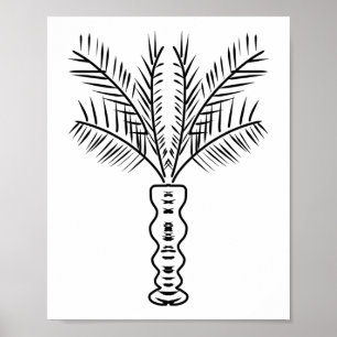 Poster Arte Desenhada à Mão de Palmeiras Preto e Branco