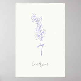 Poster Arte Desenhada À Mão Floral Roxo Larkspur