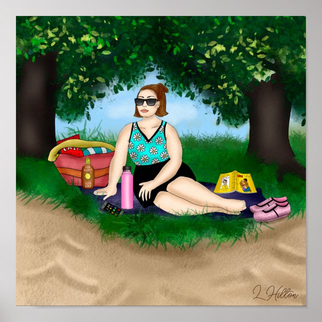 Poster Arte desenhada | Relaxamento de mulheres em Praia (Frente)