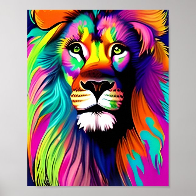 Poster Arte Digital Colorida Lion (Frente)
